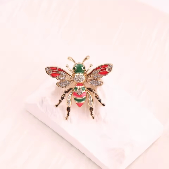 Gold-Tone Bee Brooch with Red and Green Enamel - Picture 4 of 4